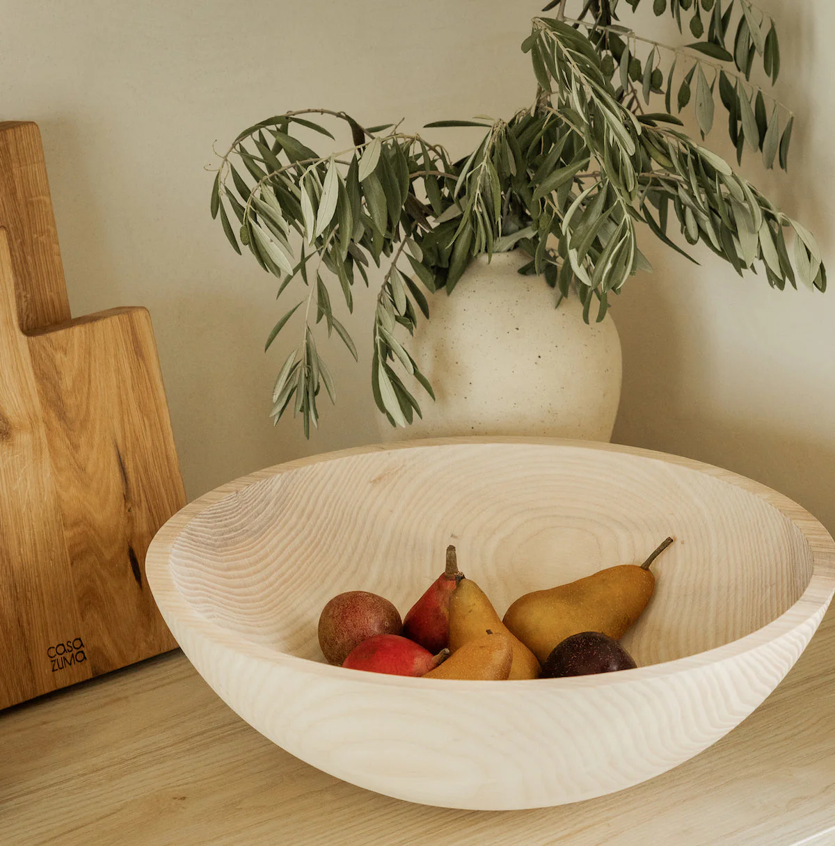 Handcrafted Wood Salad Bowls - Whitewash - Image 3